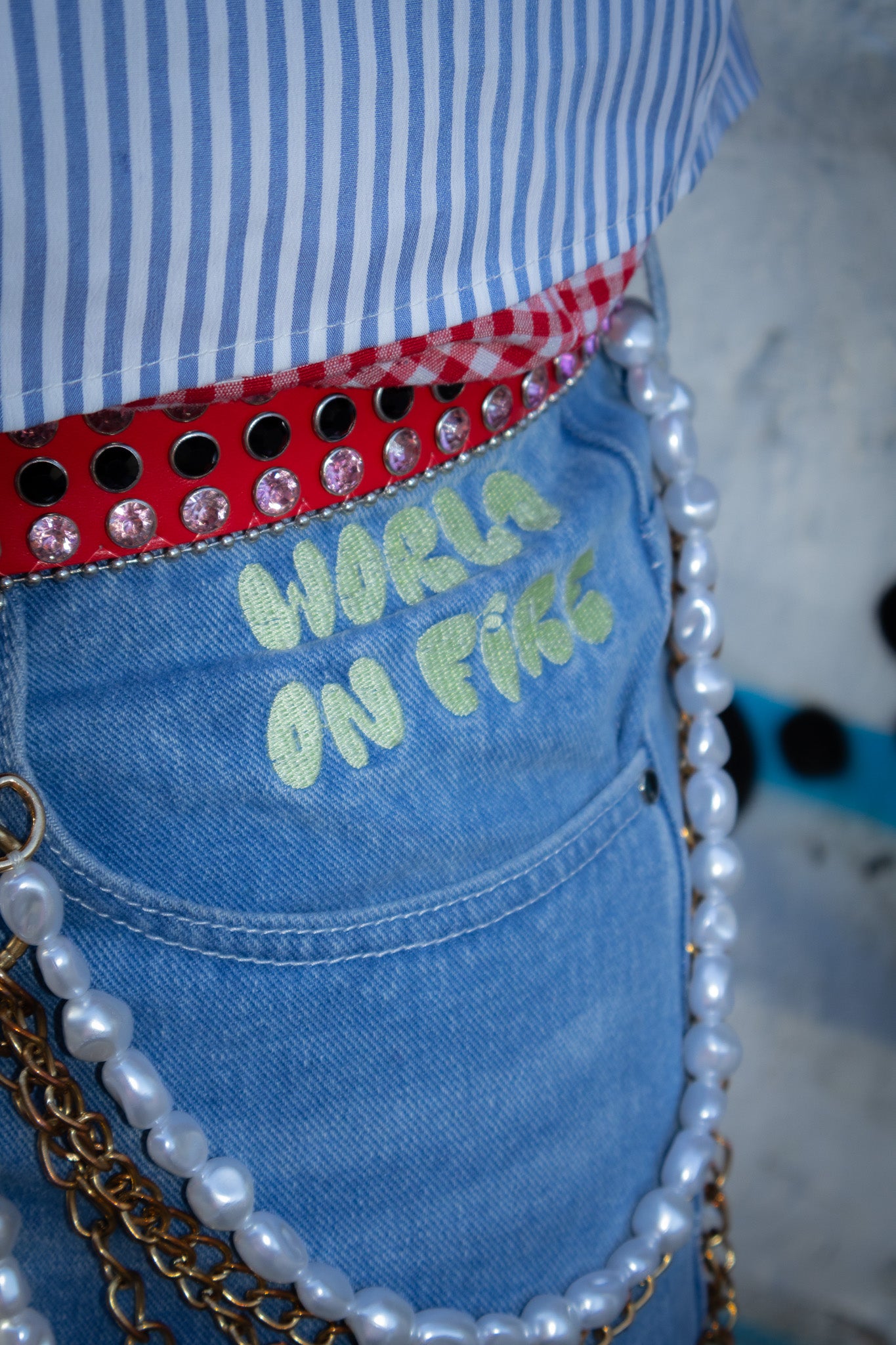 World on Fire Denim Jorts