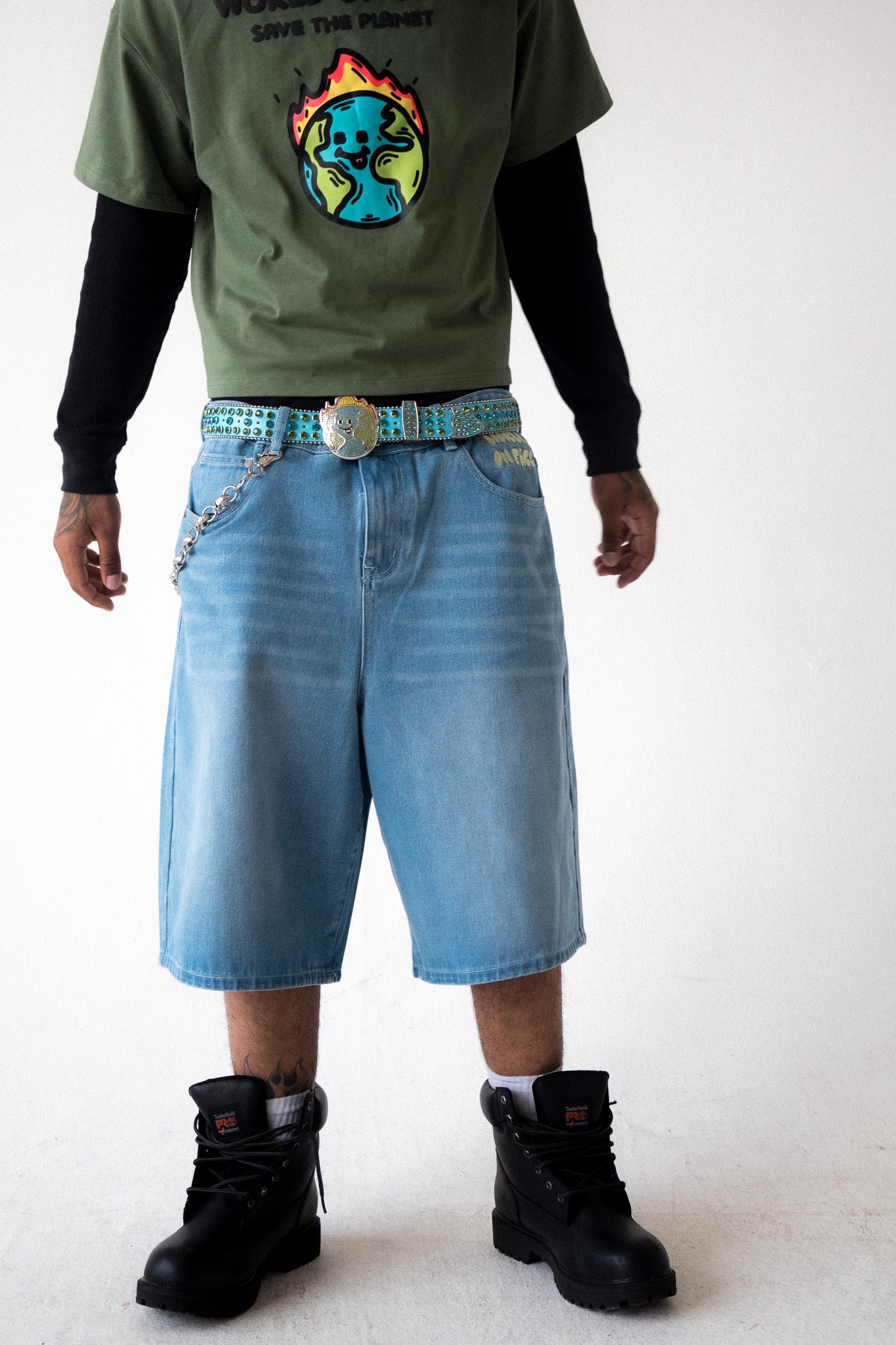 World on Fire Denim Jorts